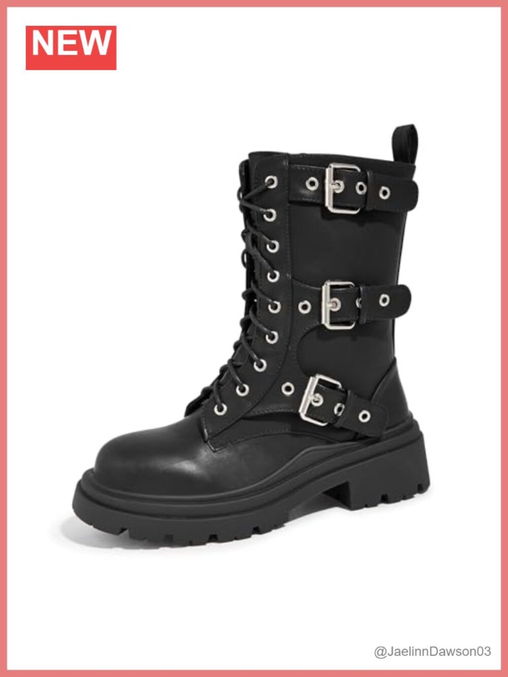 Women's Chunky Combat Boots Mid Calf Platform Ankle Booties Side Zipper